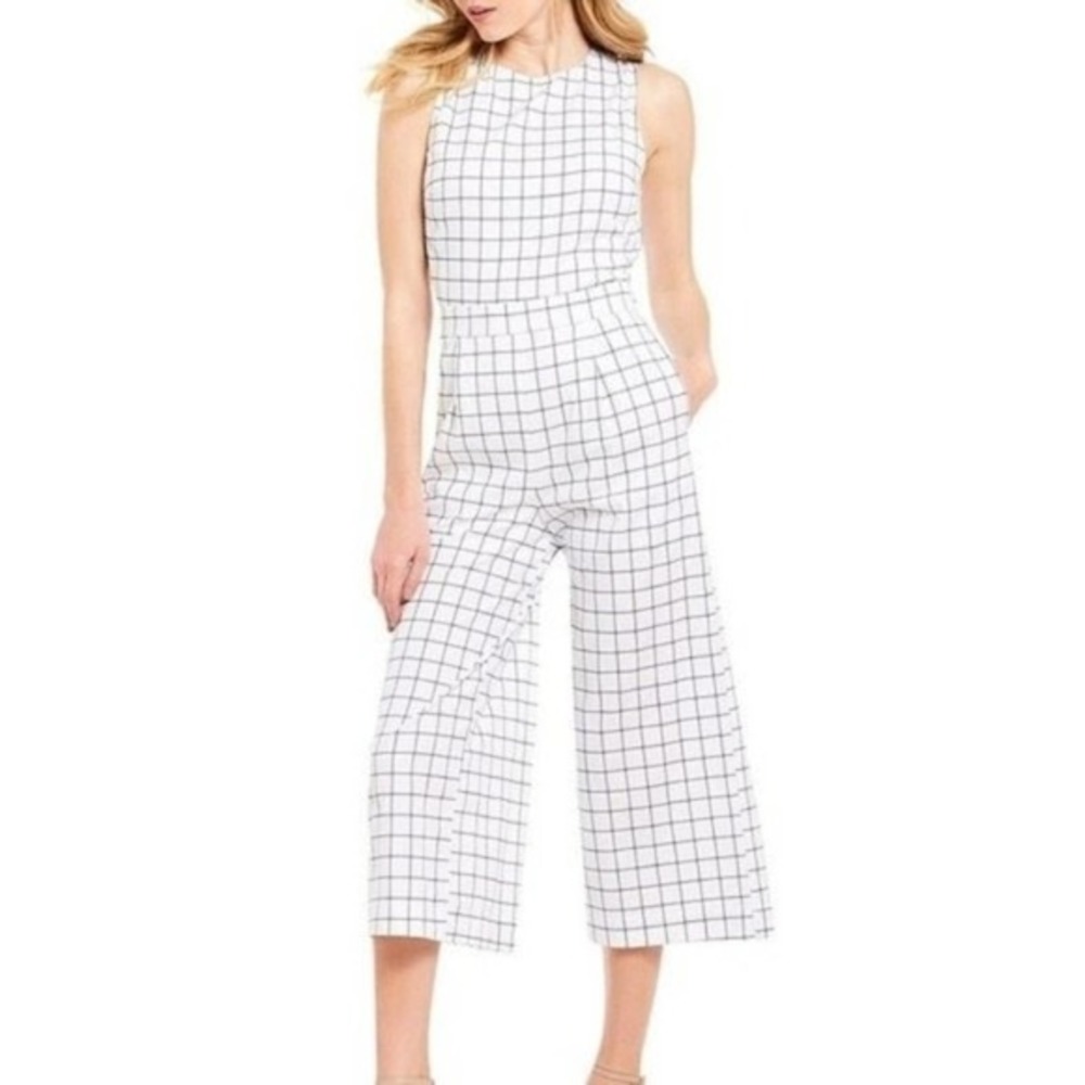 J.O.A. Checkered Cropped Culotte Jumpsuit